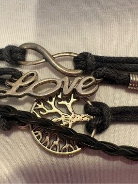 Love & Tree Layered Bracelet in Black and Silver
